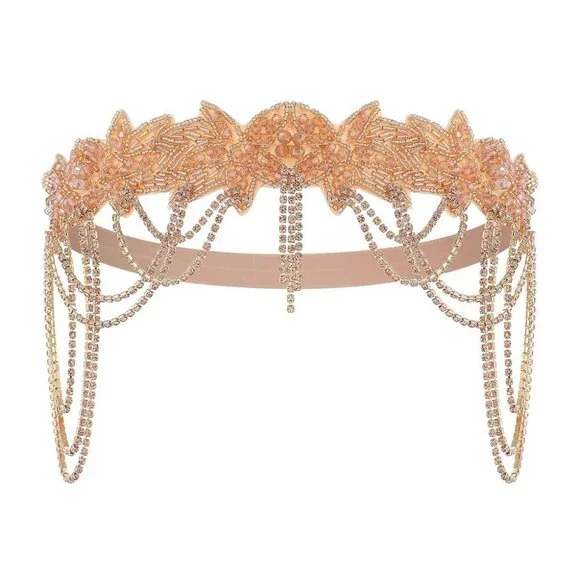 1920s Flapper Headpiece Rhinestone Chain Gatsby Style Women Vintage Accessory - Picture 4 of 4